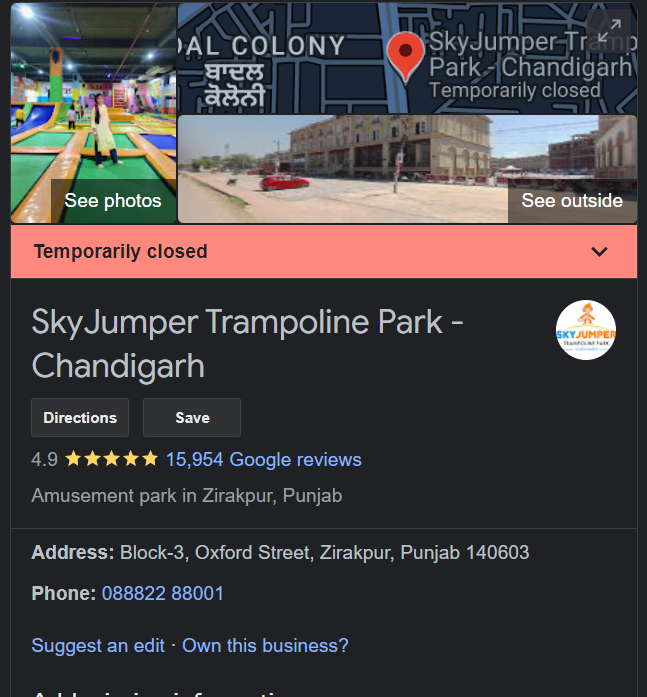 Skyjumper Zirakpur Temporarily closed in 2023